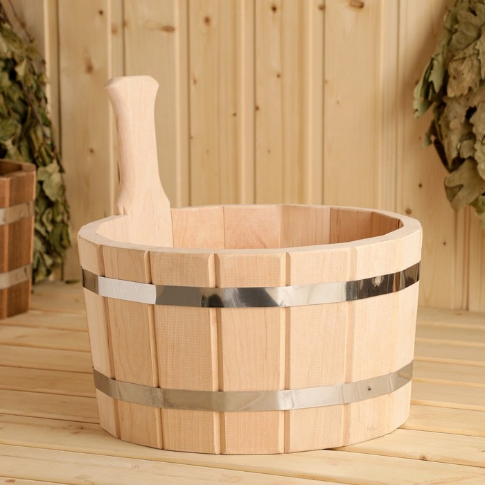 Шайка из ольхи, 5 л, круглая, нержавеющий обруч Шайка из ольхи, 5 л, круглая, нержавеющий обруч