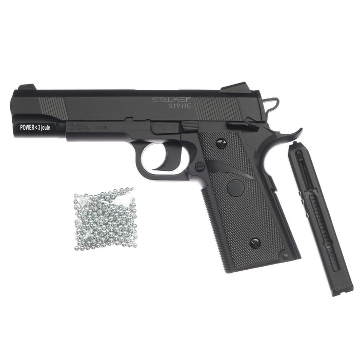 Пистолет пневматический Stalker  Пистолет пневматический Stalker "S1911G" кал. 4.5 мм, 3 Дж, корп. пластик, до 120 м/с