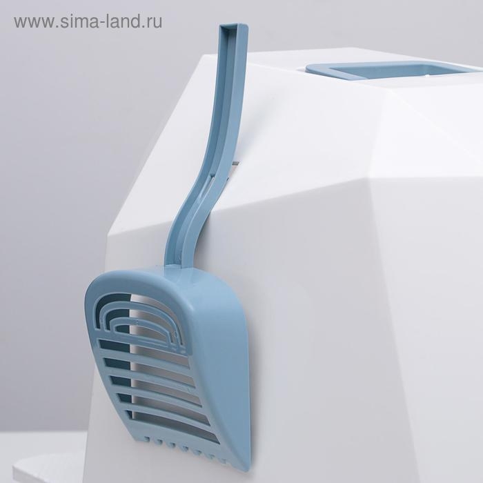 Туалет для кошек фигурный закрытый с совком, 54 х 37 х 40 см, бело-серый Туалет для кошек фигурный закрытый с совком, 54 х 37 х 40 см, бело-серый