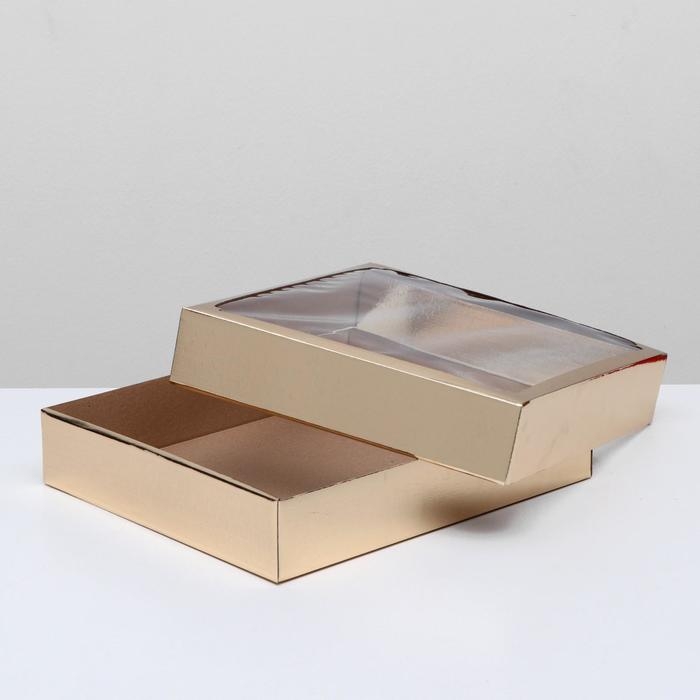 Коробка сборная, крышка-дно, с окном, золотая, 37 х 32 х 7 см Коробка сборная, крышка-дно, с окном, золотая, 37 х 32 х 7 см