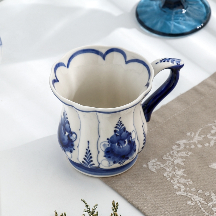 Кружка "Солнышко", малый, гжель, фарфор, 9х7,5 см