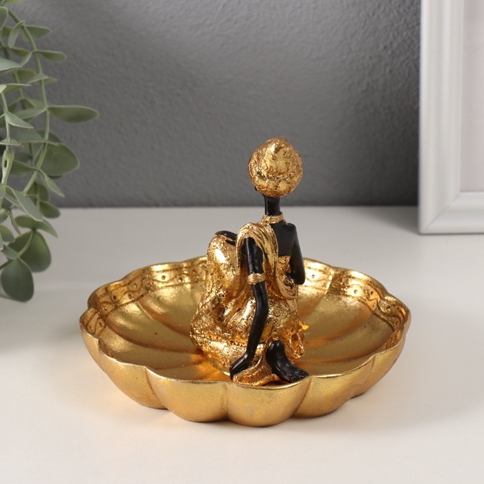 Сувенир полистоун подставка Сувенир полистоун подставка "Африканка в тюрбане, на цветке" золото 14х15х12,5 см МИКС