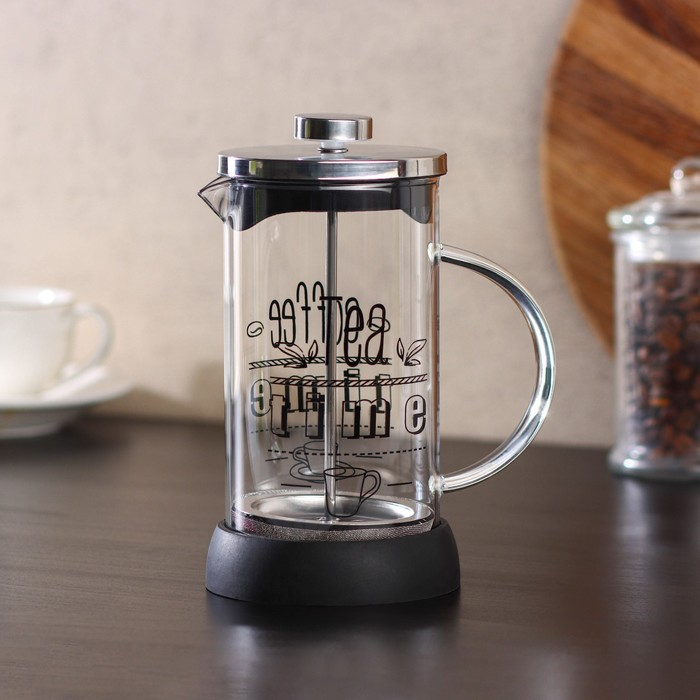 Чайник заварочный френч - пресс «Келли», 600 мл, стекло, цвет чёрный, рисунок МИКС Чайник заварочный френч - пресс «Келли», 600 мл, стекло, цвет чёрный, рисунок МИКС