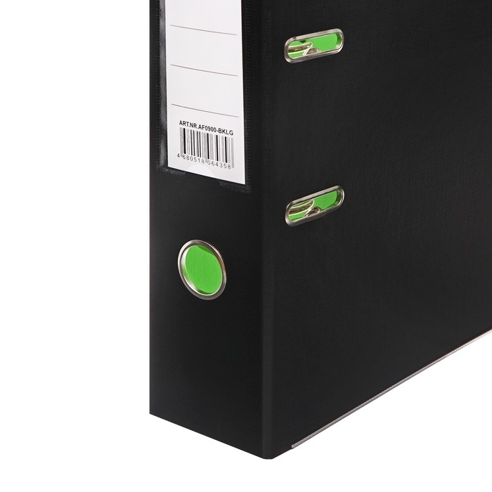 Папка-регистратор А4, 75 мм, Lamark, ПВХ, двухстороннее покрытие, металлическая окантовка, карман на корешок, собранная, черный/зелёный Папка-регистратор А4, 75 мм, Lamark, ПВХ, двухстороннее покрытие, металлическая окантовка, карман на корешок, собранная, черный/зелёный