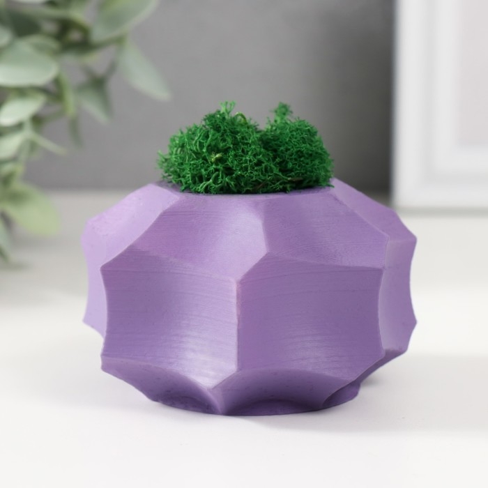 Кашпо бетонное Кашпо бетонное "Грани" со мхом фиолетовый 8х8х5см (мох зеленый стабилизированный)