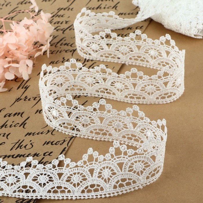 Кружево гипюровое, 45 мм × 9 ± 0,5 м, цвет белый Кружево гипюровое, 45 мм × 9 ± 0,5 м, цвет белый