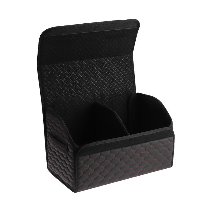 Органайзер кофр в багажник автомобиля LION, экокожа, соты, 50×30×30 см, черно-красный Органайзер кофр в багажник автомобиля LION, экокожа, соты, 50×30×30 см, черно-красный