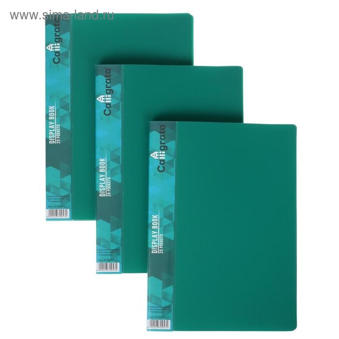 Набор папок А5, 20 вкладышей, Calligrata, карман на корешке, зеленые, 3 штуки Набор папок А5, 20 вкладышей, Calligrata, карман на корешке, зеленые, 3 штуки