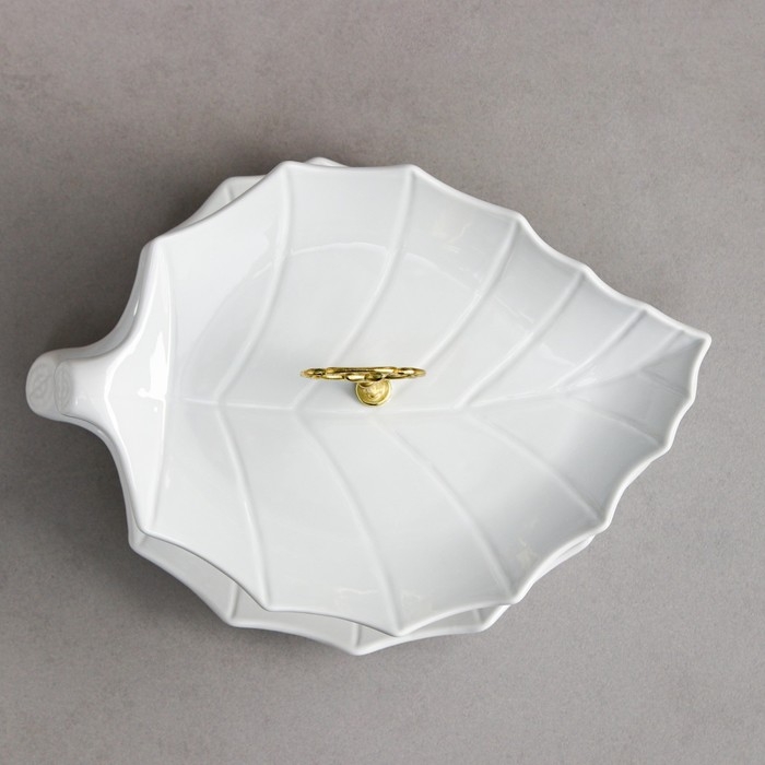 Этажерка «Листик», двухъярусная, большая, фарфор, Иран