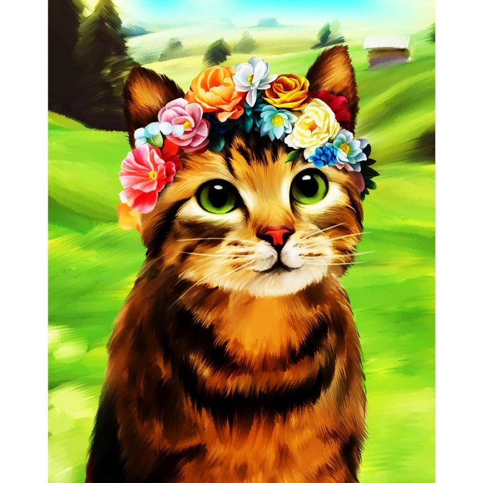 Алмазная мозаика с частичным заполнением на подрамнике «Кот в венке», 50 x 60 см Алмазная мозаика с частичным заполнением на подрамнике «Кот в венке», 50 x 60 см