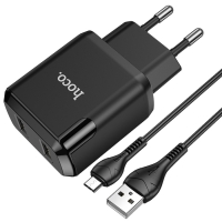 Сетевое зарядное устройство Hoco N7, 2 USB - 2.1 А, кабель microUSB 1 м, черный