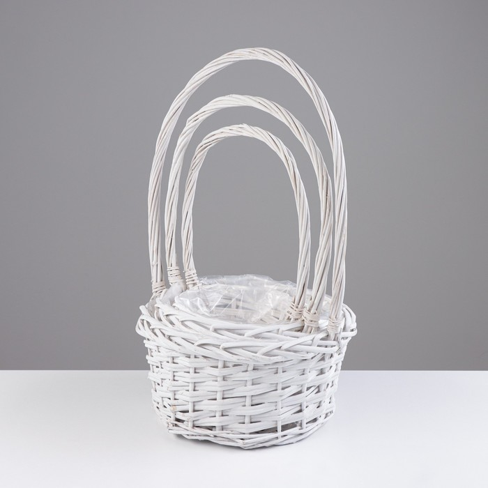 Набор корзин «Плетёнка», белый, 3 шт, 28×14/45 см, 24×13/41 см, 19×11/37 см, ива Набор корзин «Плетёнка», белый, 3 шт, 28×14/45 см, 24×13/41 см, 19×11/37 см, ива