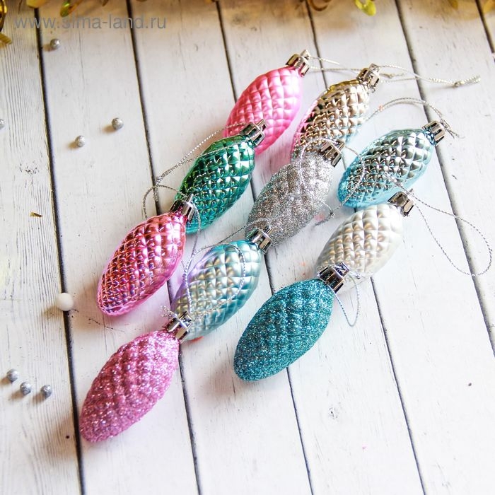 Украшение ёлочное Украшение ёлочное "Шишка - морозная нежность" (набор 10 шт) 5х2,5 см, ассорти