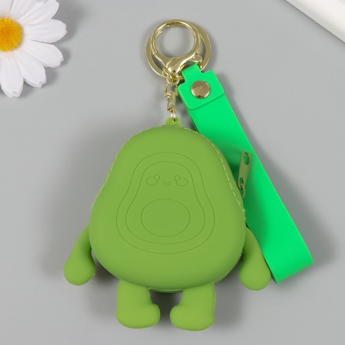 Брелок кошелёк с карабином, ремешком силикон Брелок кошелёк с карабином, ремешком силикон "Авокадинка" 3х9х9 см