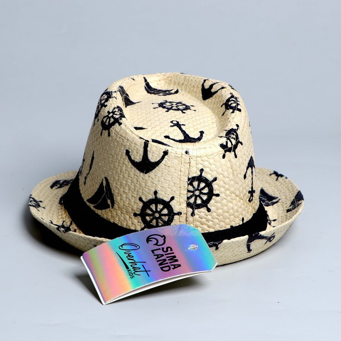 Панама детская соломенная для мальчика «Морская»,р-р 52-54 Панама детская соломенная для мальчика «Морская»,р-р 52-54