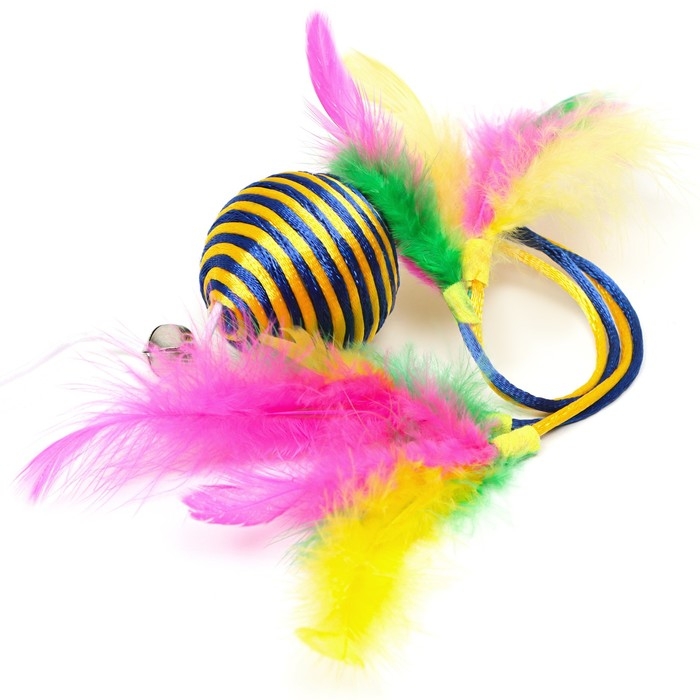 Дразнилка-удочка  Дразнилка-удочка "Шар с перьями", голубая на оранжевой ручке