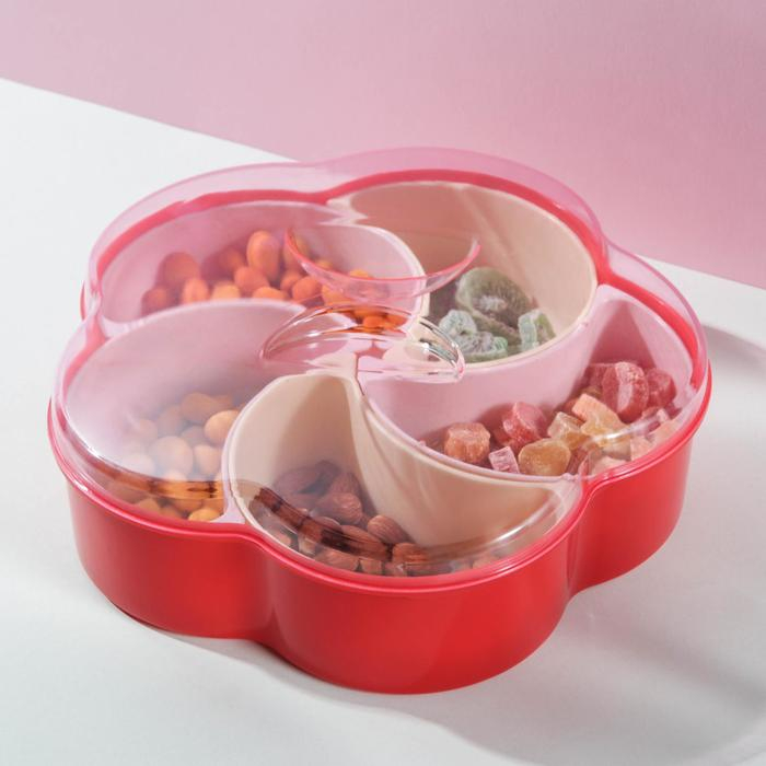 Менажница с крышкой &laquo;Барокко&raquo;, 26&times;25&times;7 см, 5 съёмных ячеек, цвет МИКС