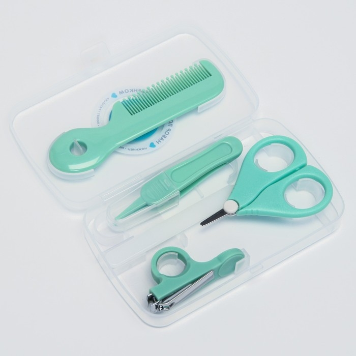 Набор по уходу за ребенком, 5 предметов (расческа, пинцет, ножницы, книпсер, пилка), цвет зеленый Набор по уходу за ребенком, 5 предметов (расческа, пинцет, ножницы, книпсер, пилка), цвет зеленый