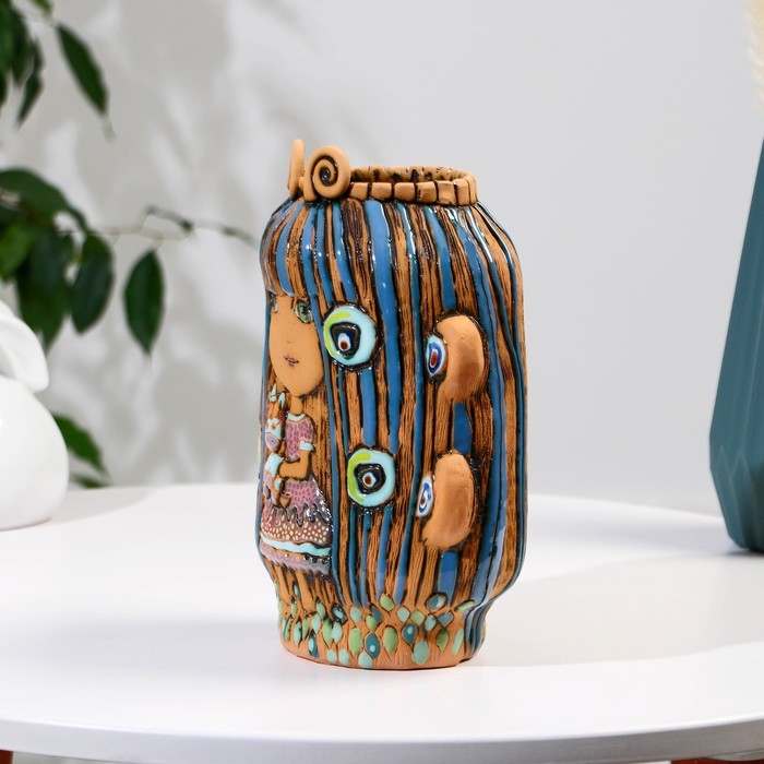 Сувенир керамика Сувенир керамика "Девочка из сказки с единорогом"(Ваза), тёмная h=24,5см V=1.5л