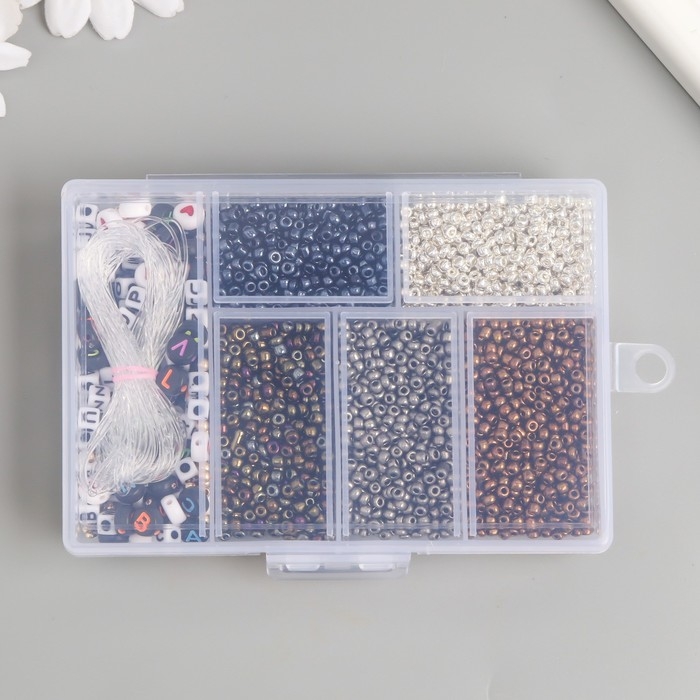 Бисер стекло 8/0 в шкатулке  Бисер стекло 8/0 в шкатулке "Металлик" бусины + нить 0,8 мм 5 м 12х8,4х2,2 см