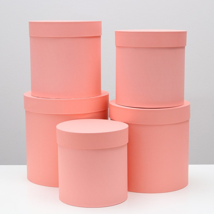 Набор круглых коробок 5 в 1 Набор круглых коробок 5 в 1 "Краски", персиковый, 25 х 25 х 25 - 19 х 19 х 19 см