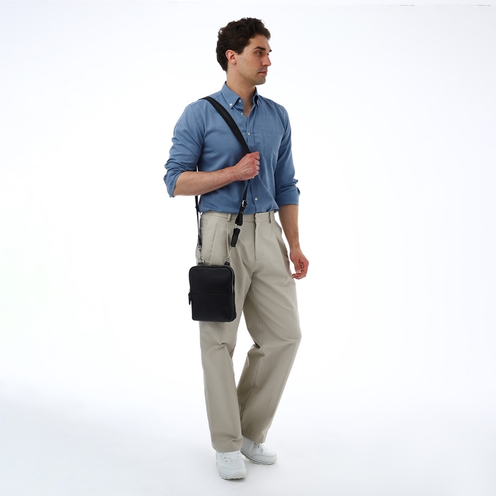 Сумка мужская TEXTURA, через плечо, натуральная кожа, цвет чёрный Сумка мужская TEXTURA, через плечо, натуральная кожа, цвет чёрный