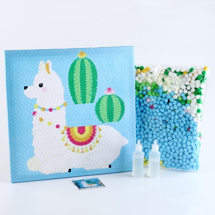 Аппликация помпошками &laquo;Лама и кактусы&raquo;, размер &mdash; 30 &times; 30 см, клей 30 мл