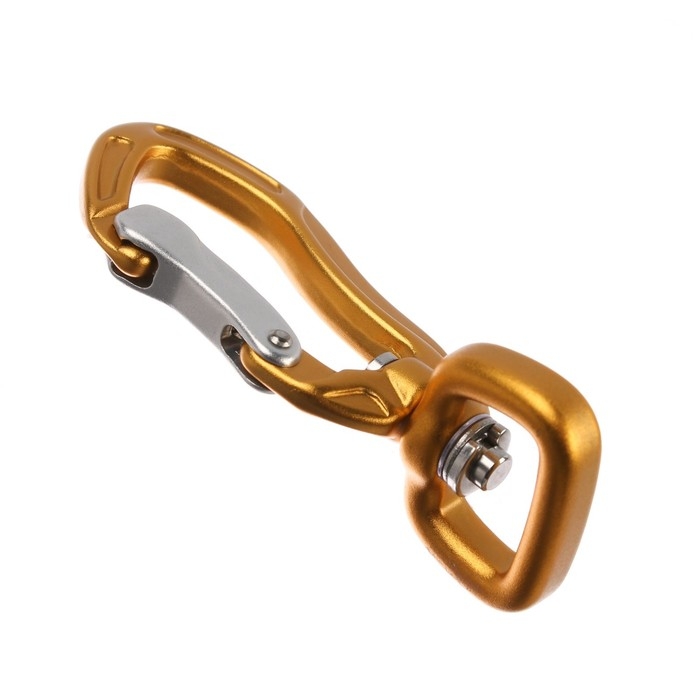 Карабин с защелкой и вертлюгом, 7х3 см, 200 кг, жёлтый Карабин с защелкой и вертлюгом, 7х3 см, 200 кг, жёлтый