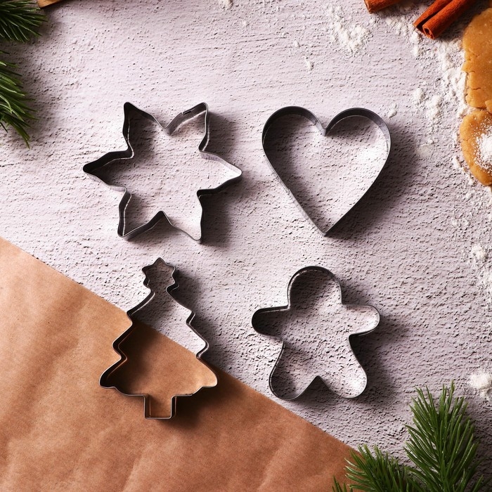 Новый год. Набор форм для печенья «Классика», металл, 4 шт Новый год. Набор форм для печенья «Классика», металл, 4 шт
