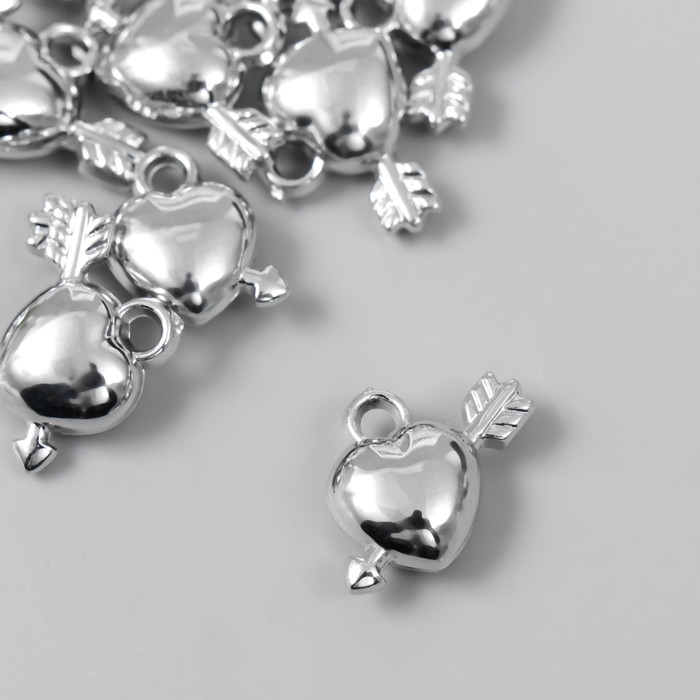 Декор для творчества пластик под металл "Сердце со стрелой" МИКС набор 12 шт 1,4х1,9 см