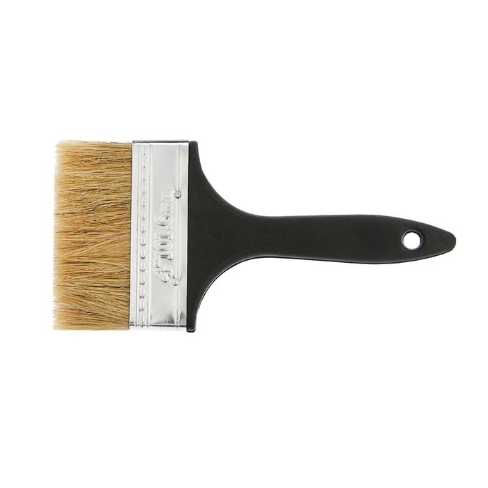 Кисть плоская ЛОМ, натуральная щетина, пластиковая рукоятка, 4 Кисть плоская ЛОМ, натуральная щетина, пластиковая рукоятка, 4", 100 мм