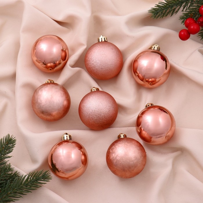 Набор шаров пластик d-5 см, 8 шт Набор шаров пластик d-5 см, 8 шт "Классика ассорти" розовое золото