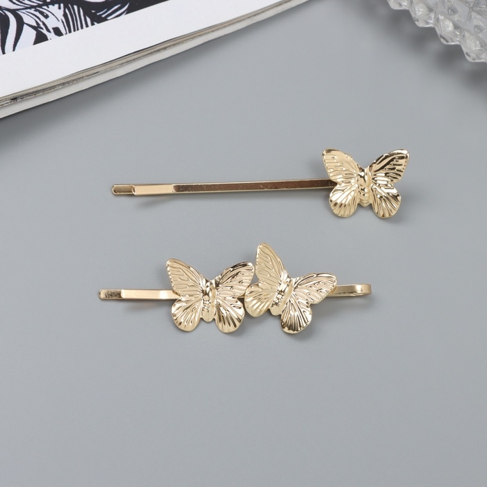 Невидимка для волос  Невидимка для волос "Одри" (набор 2 шт) бабочка, 6 см, золото