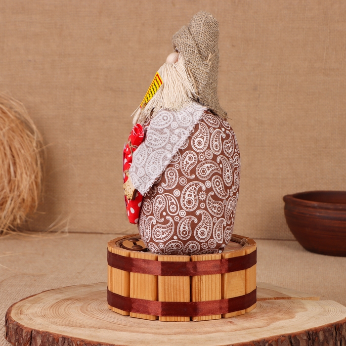 Домовой-копилка Домовой-копилка "Афанасий с мешком", на бочке, 28х15х12 см