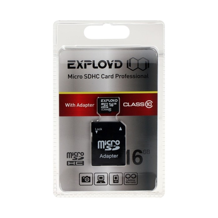 Карта памяти Exployd MicroSD, 16 Гб, SDHC, класс 10, с адаптером SD Карта памяти Exployd MicroSD, 16 Гб, SDHC, класс 10, с адаптером SD