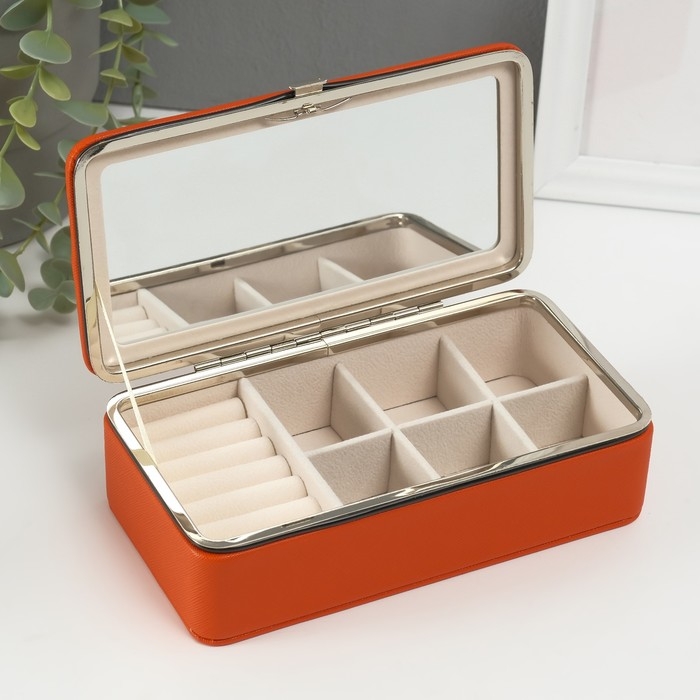 Шкатулка кожзам для украшений Шкатулка кожзам для украшений "Мелкая рябь" оранжевая 10х18х6 см