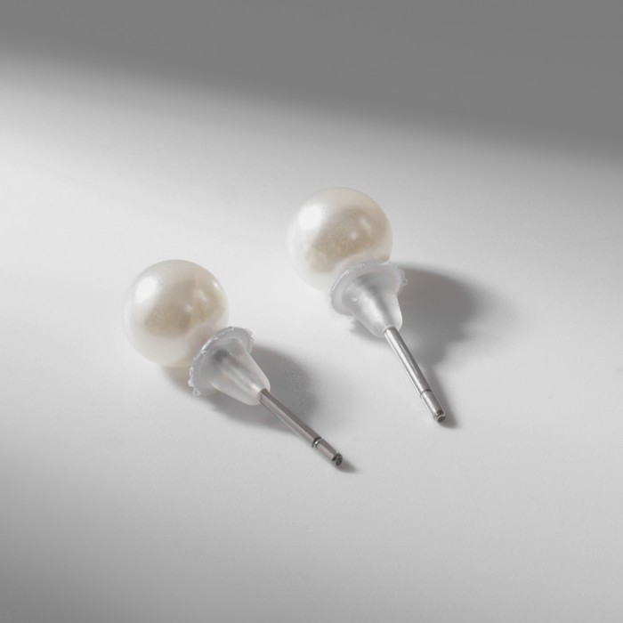 Пусеты в коробке 108 пар «Жемчужинки», 4, 5, 6 мм, цвет молочный в серебре