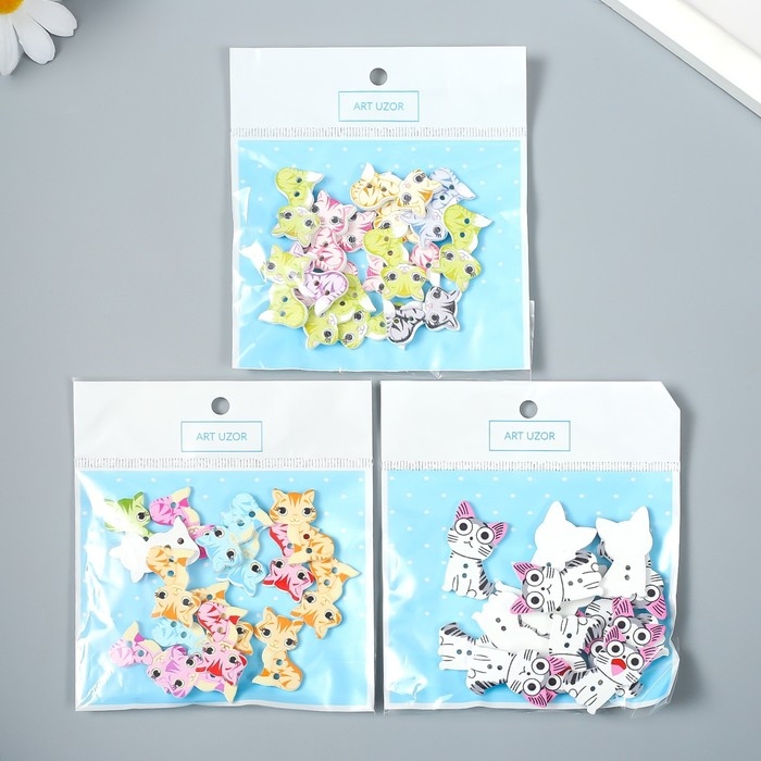 Пуговицы дерево для творчества 2 прокола Пуговицы дерево для творчества 2 прокола "Кошка" набор 15 шт 1,6х2,6 см МИКС