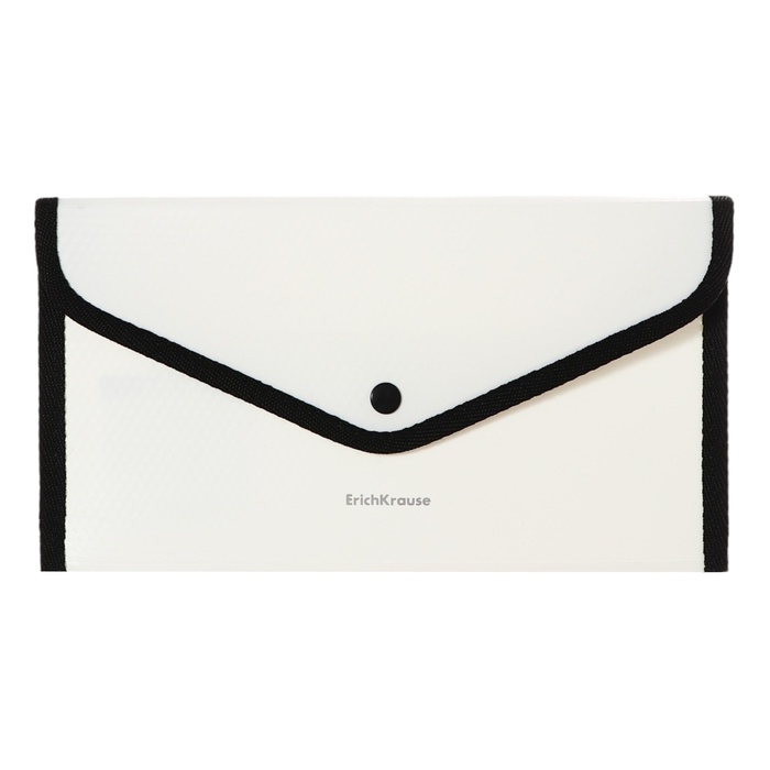 Папка-конверт на кнопке 260 х 140мм (Travel), 550 мкм, ErichKrause Папка-конверт на кнопке 260 х 140мм (Travel), 550 мкм, ErichKrause "Diamond Total White", обшитая, тиснение, непрозрачная, белая