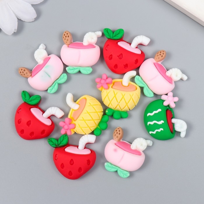 Декор для творчества пластик Декор для творчества пластик "Коктейль из фруктов" набор 10 шт 2,1х1,9 см