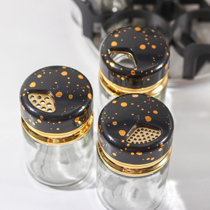 Набор для специй из стекла на подставке Magistro «Чёрный мрамор», 6 шт, цвет чёрный Набор для специй из стекла на подставке Magistro «Чёрный мрамор», 6 шт, цвет чёрный