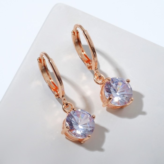 Серьги со стразами «Блум» висячие, цвет белый в золоте