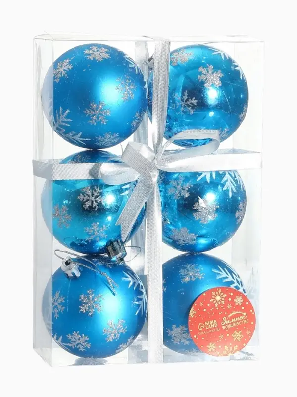 Ёлочные игрушки &laquo;Снегопад&raquo;, шары новогодние, набор 6 шт., d=7 см, голубой