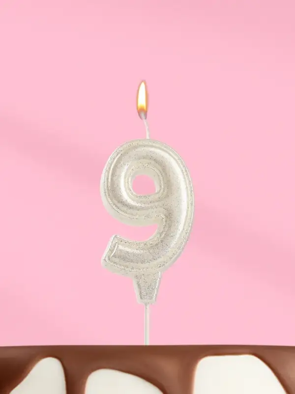 Свеча в торт &laquo;Праздник&raquo; цифра 9, жемчужный перламутр с блестками