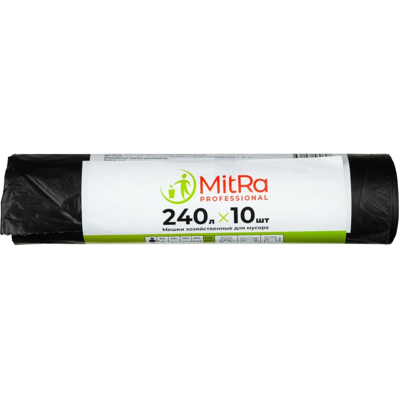 Мешки для мусора 240л, 112 х 140см  10шт/рул 30мкм (ПВД) (чер.)