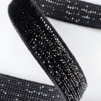 Лента бархатная, с серебряным люрексом, 10 мм, 18&plusmn;1 м, чёрная №03