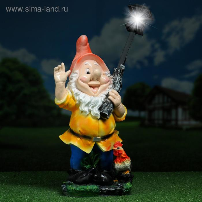 Садовый фонарь  Садовый фонарь "Гном с фонарем и петухом" 31х23х56см