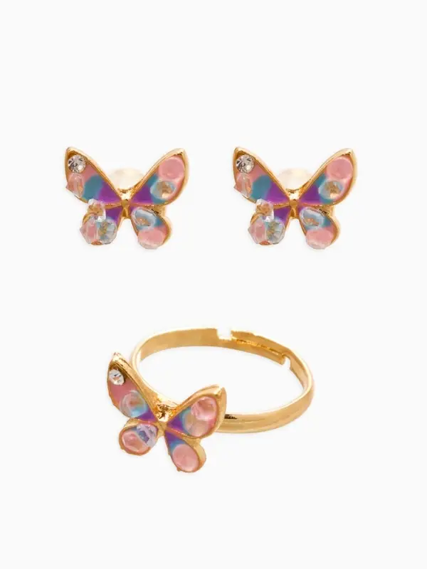 Набор детский &laquo;Выбражулька. Бабочка&raquo;, 3 предмета: кулон, кольцо, серьги, разноцветный в золоте