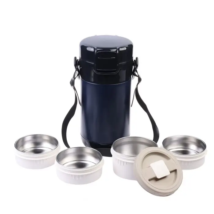 Термос для еды, 2.6 л, 4 контейнера, нержавеющая сталь, синий