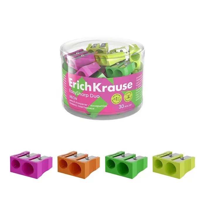 Точилка пластиковая ErichKrause EasySharp Duo, Neon, ассорти